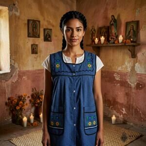 Mexican Embroidered Apron – Basic Handmade Apron with Floral Design 19X30in